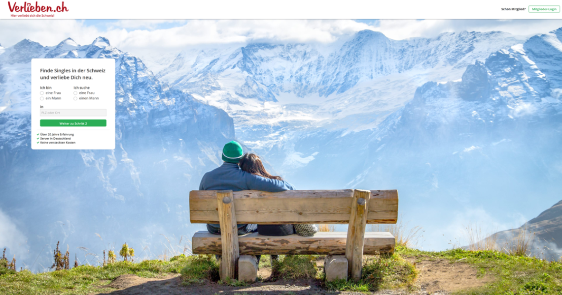 Startseite von Verlieben.ch